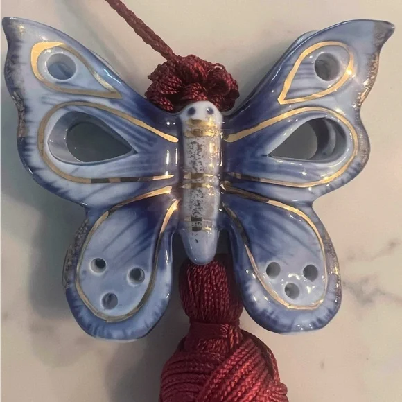 Vintage Tassel Ceramic Hand Painted Butterfly Curtain Tie Back blue purple - Picture 3 of 4